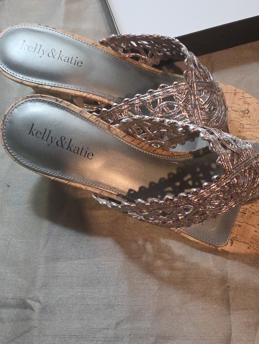 Kelly & Katie Metallic Woven Slide Sandals - Rose Gold